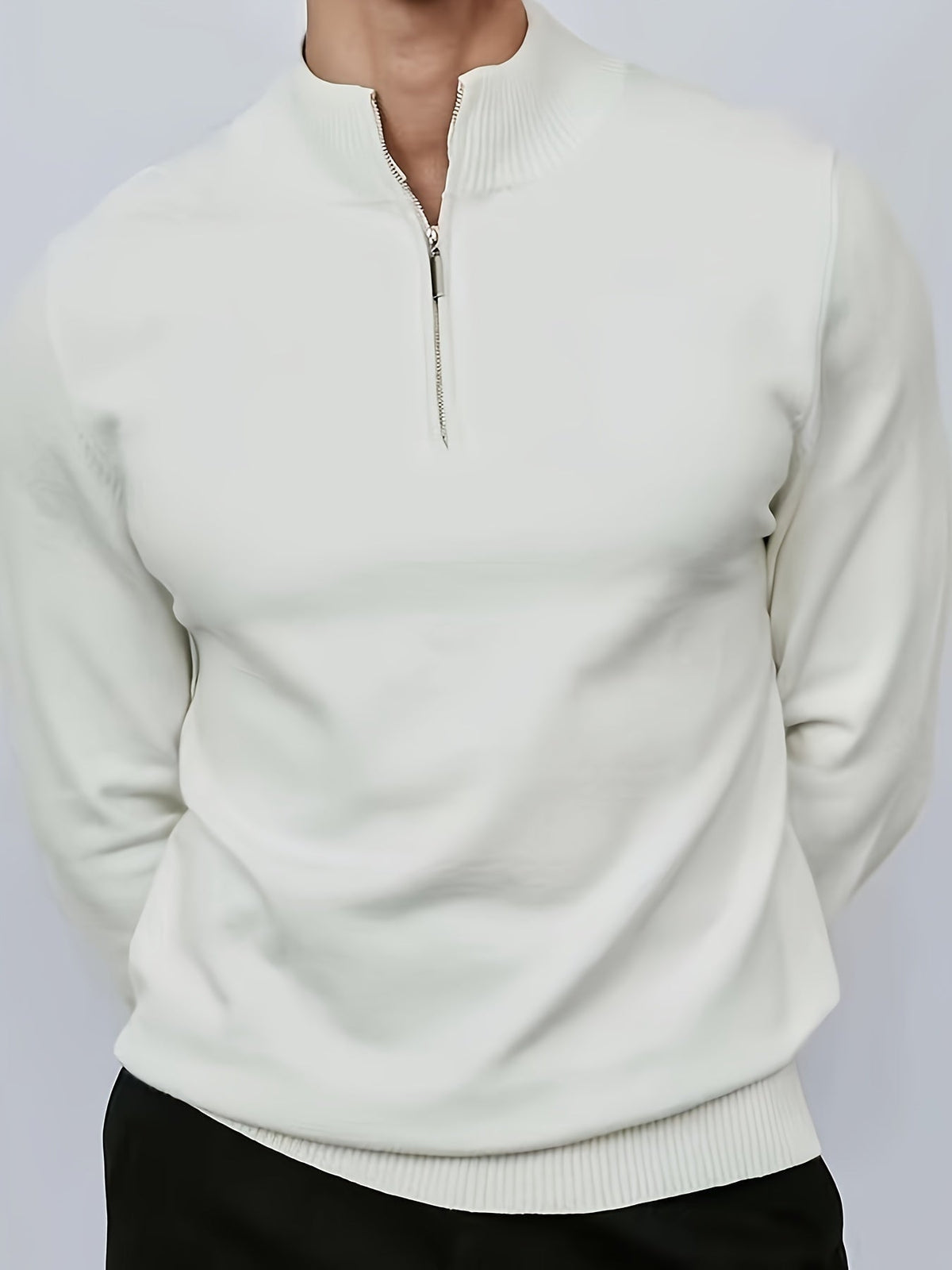 Pull à col montant zippé coupe ajustée élégant au quotidien homme – Rions