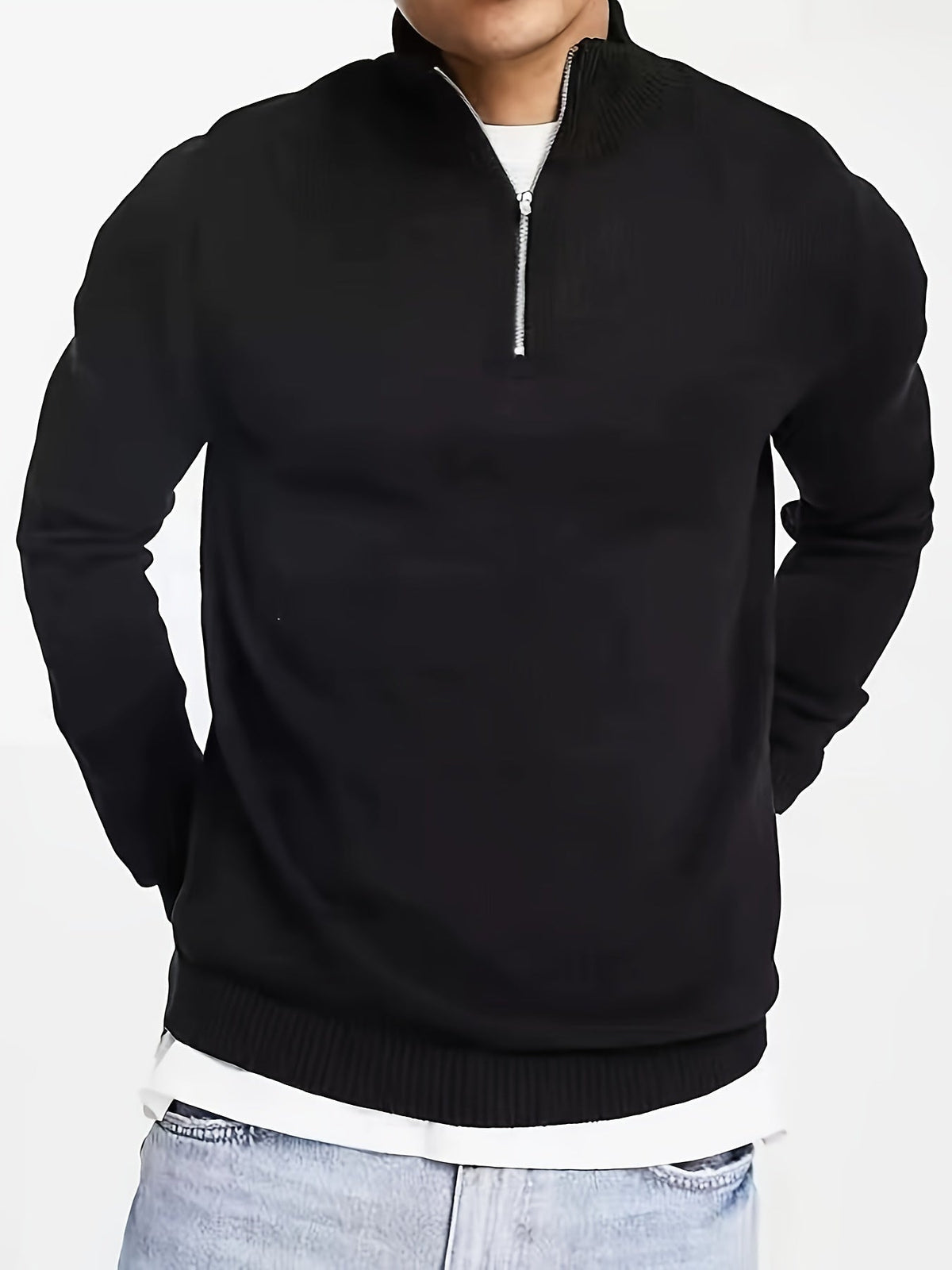 Pull à col montant zippé coupe ajustée élégant au quotidien homme – Rions