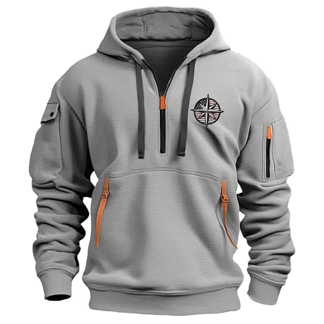 Sweat à capuche demi-zip poches multiples coupe décontractée homme – Vitteaux