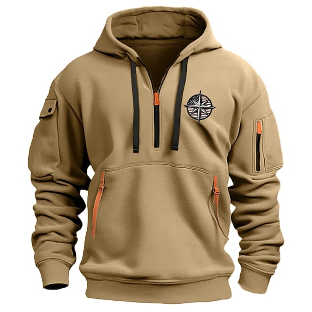 Sweat à capuche demi-zip poches multiples coupe décontractée homme – Vitteaux