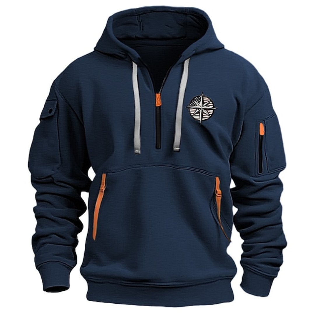 Sweat à capuche demi-zip poches multiples coupe décontractée homme – Vitteaux