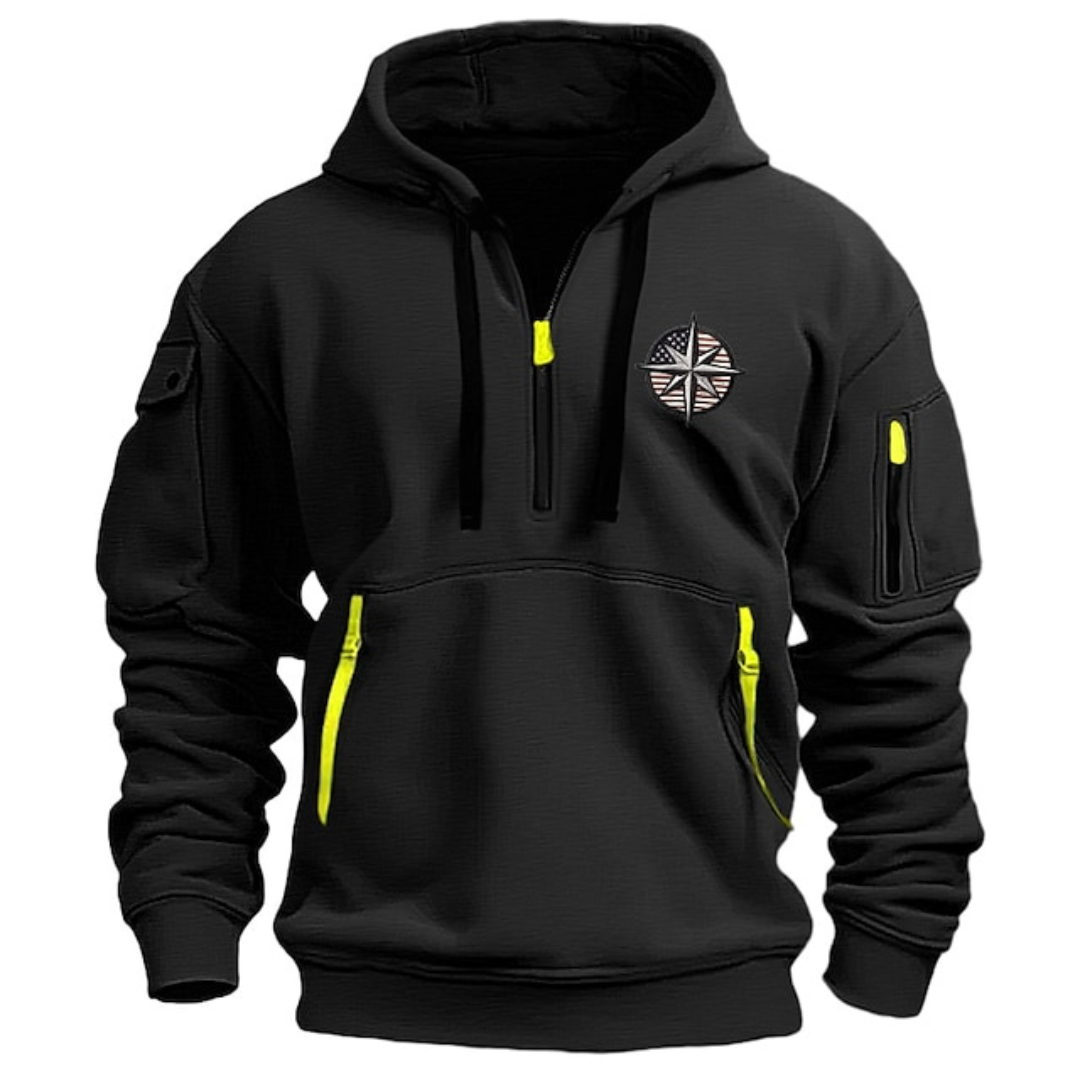 Sweat à capuche demi-zip poches multiples coupe décontractée homme – Vitteaux
