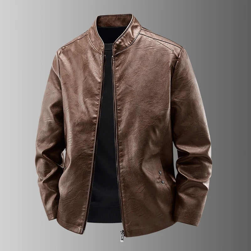 Blouson effet cuir col montant zippé