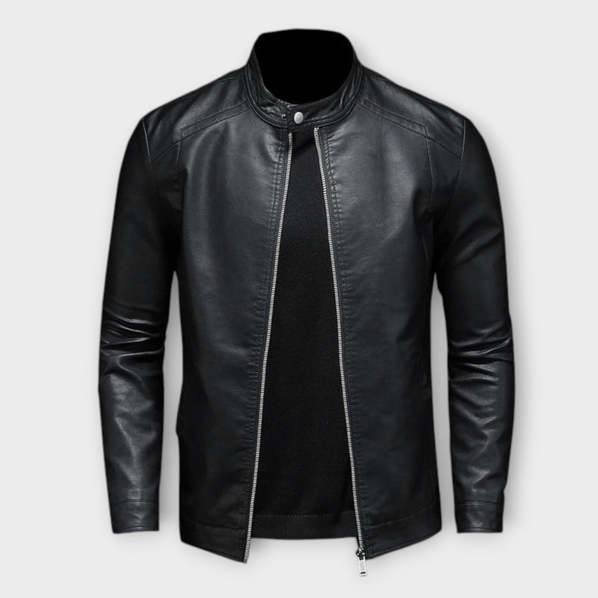 Veste noire effet cuir col officier zippée