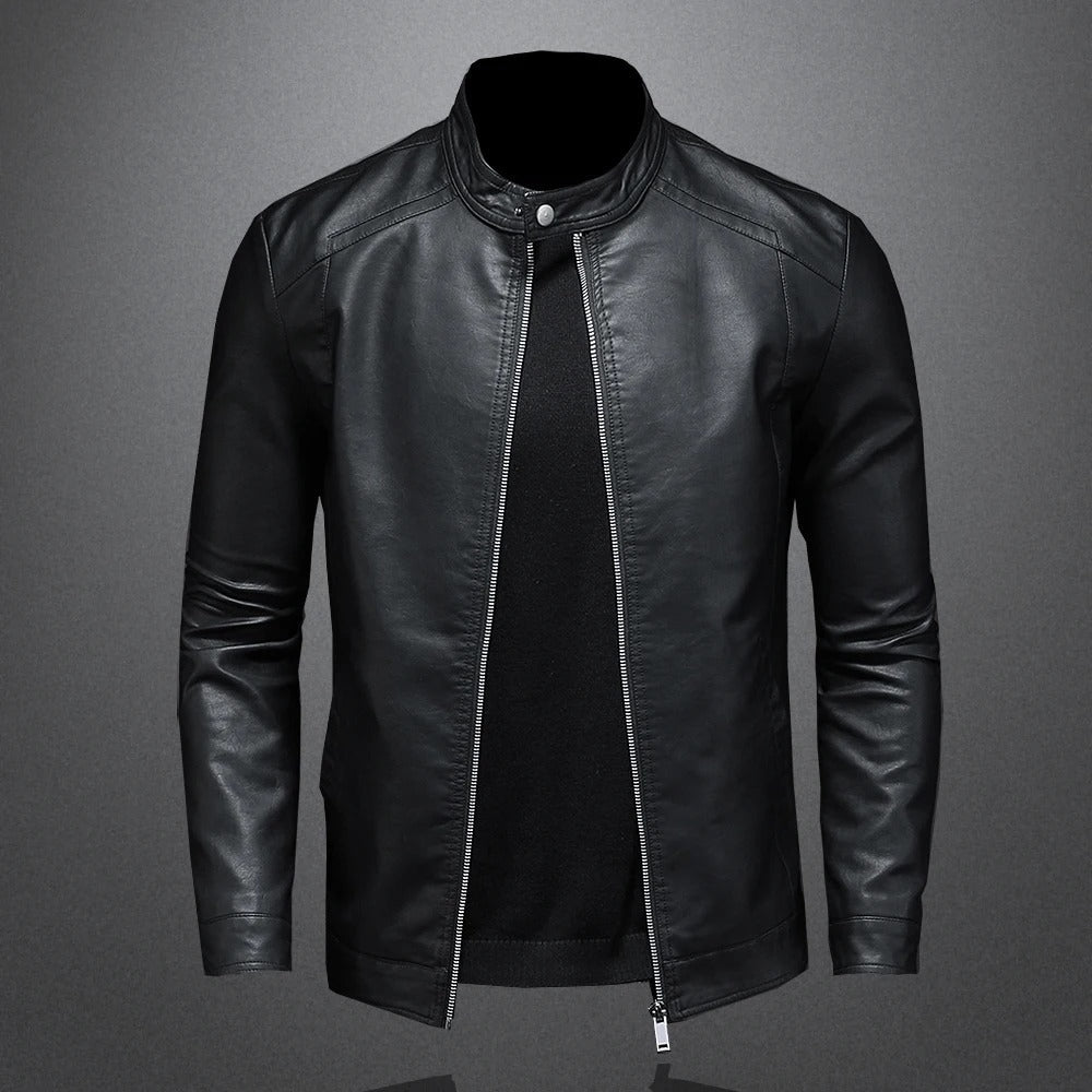 Blouson noir effet cuir à col montant
