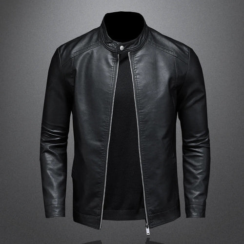 Blouson noir effet cuir à col montant