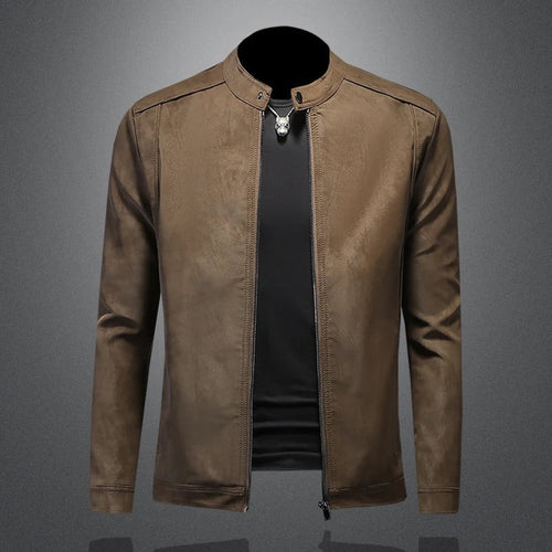 Blouson aspect daim col montant marron