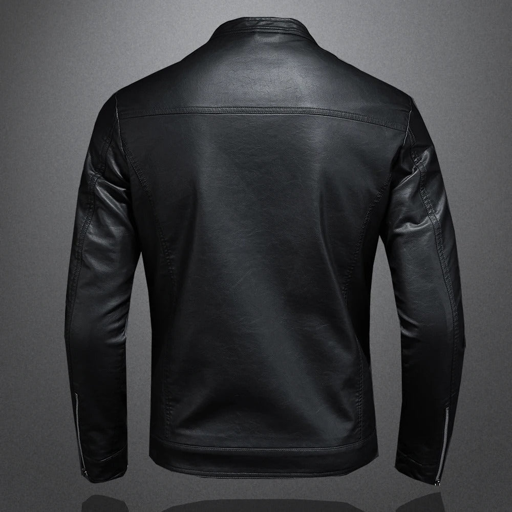 Blouson noir effet cuir à col montant