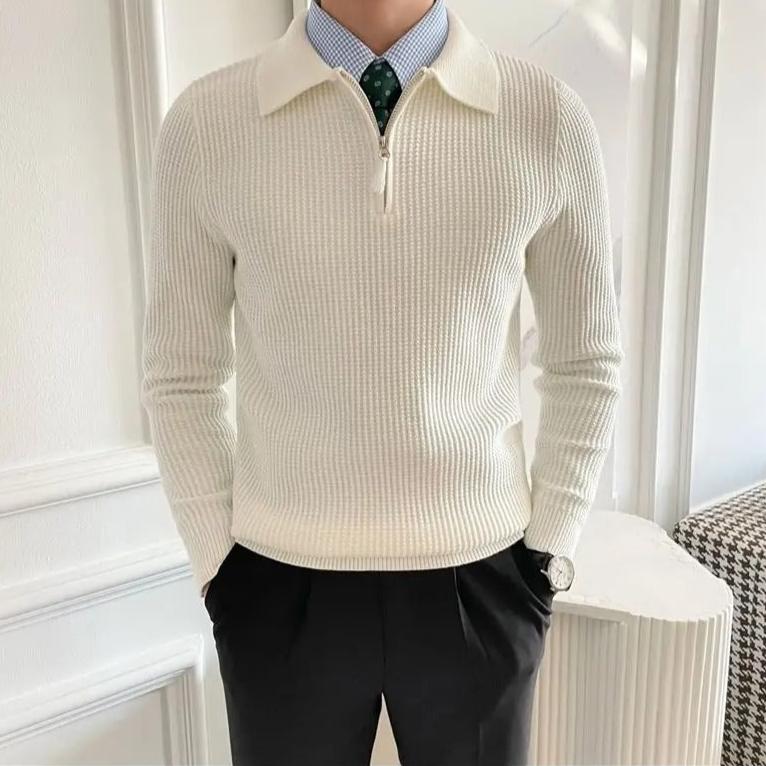 Pull col polo zippé en maille texturée