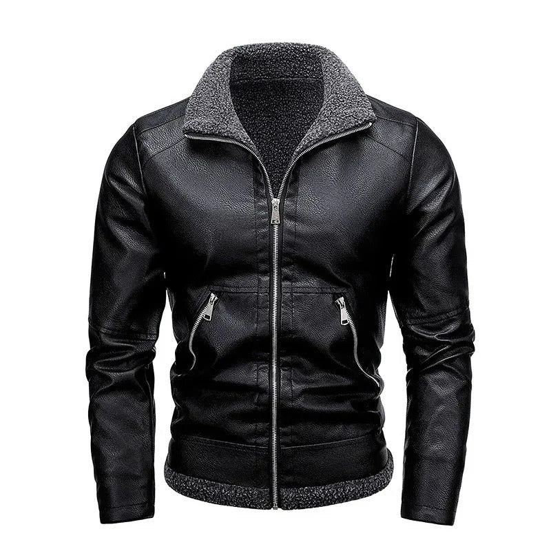 Veste effet cuir noire col bouclette