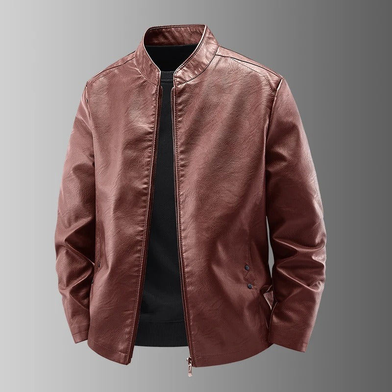 Blouson effet cuir col montant zippé