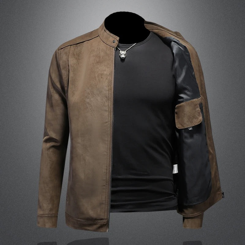 Blouson aspect daim col montant marron
