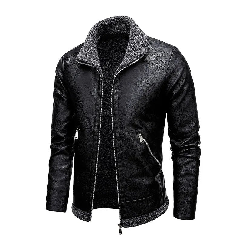 Veste effet cuir noire col bouclette