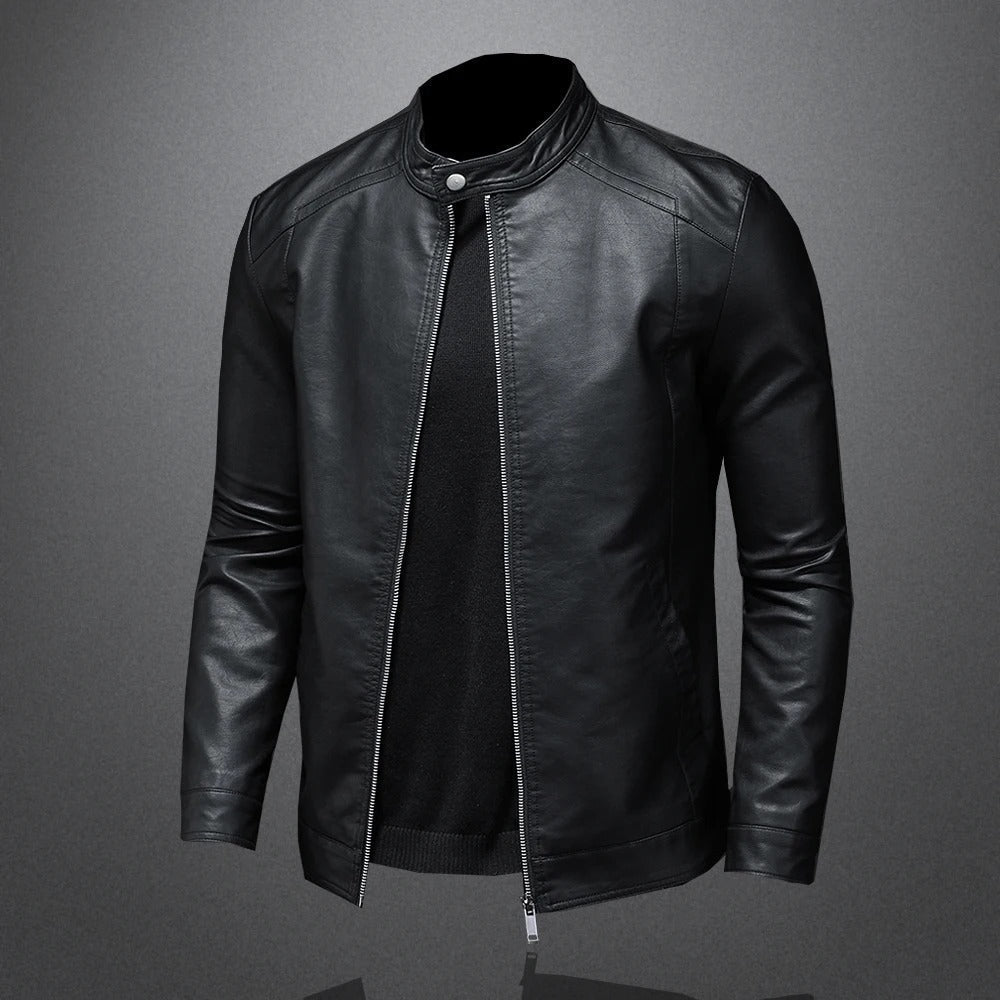 Blouson noir effet cuir à col montant