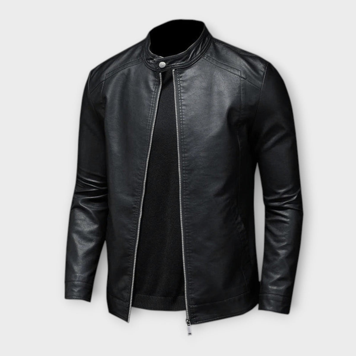 Veste noire effet cuir col officier zippée