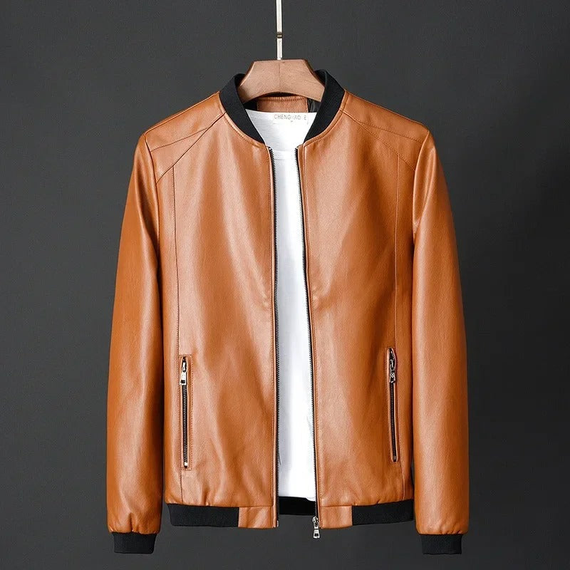 Blouson effet cuir noir à col côtelé