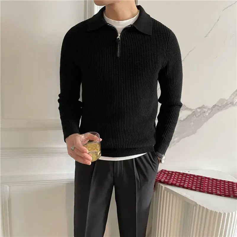 Pull col polo zippé en maille texturée