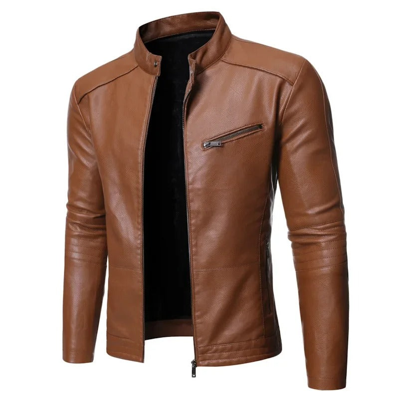 Veste effet cuir zippée col montant