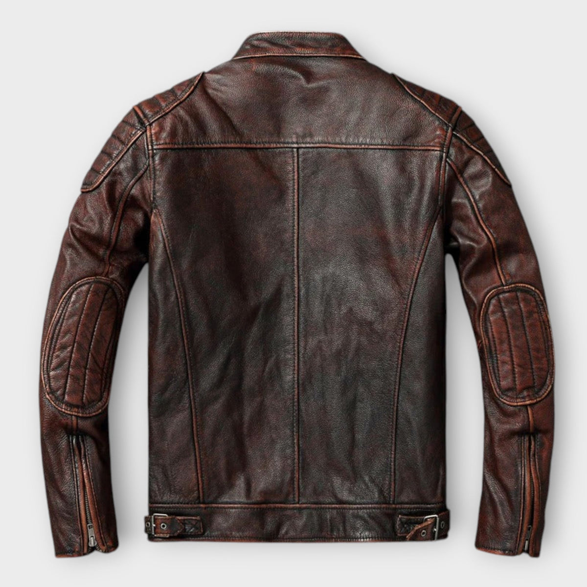 Veste effet cuir patiné marron col montant