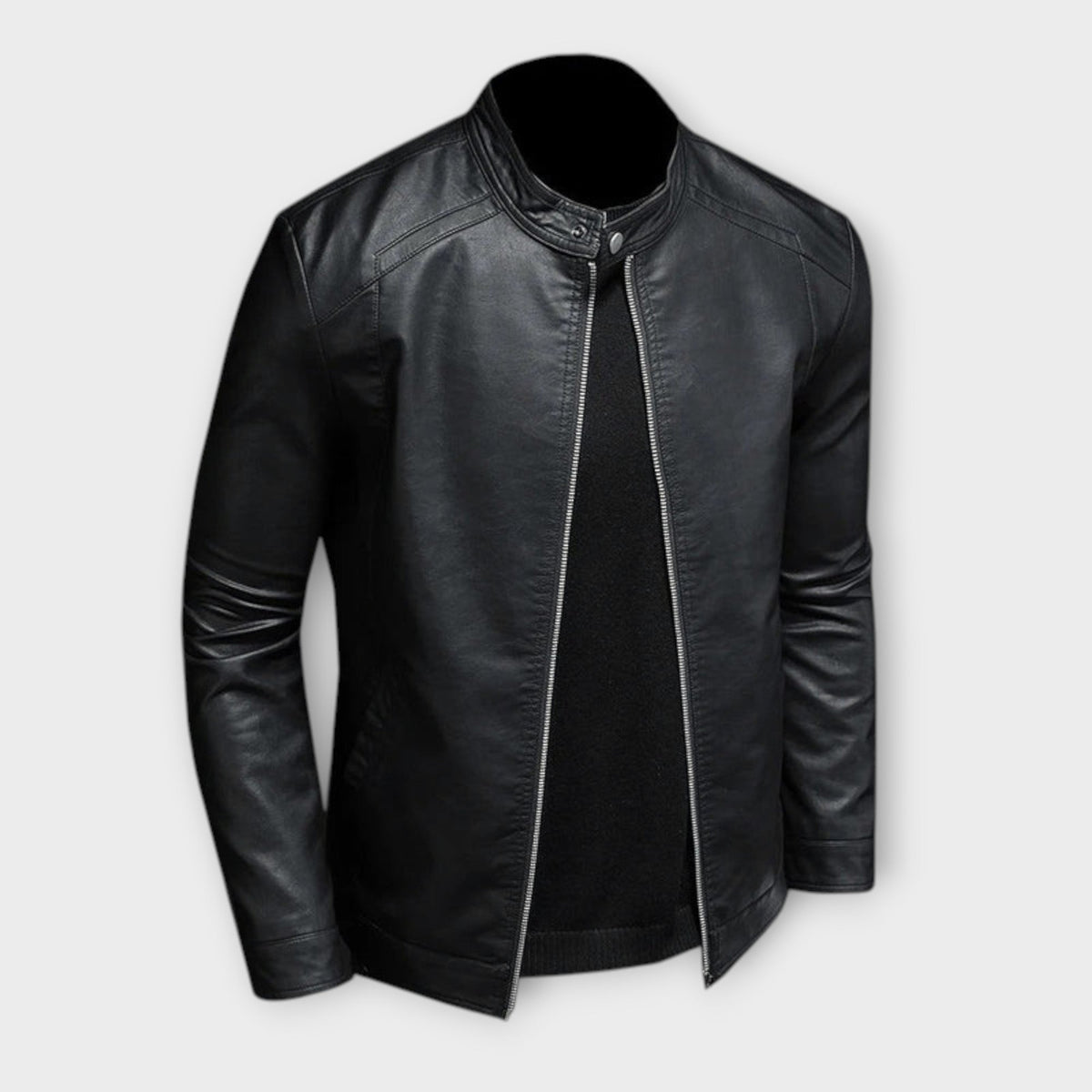Veste noire effet cuir col officier zippée