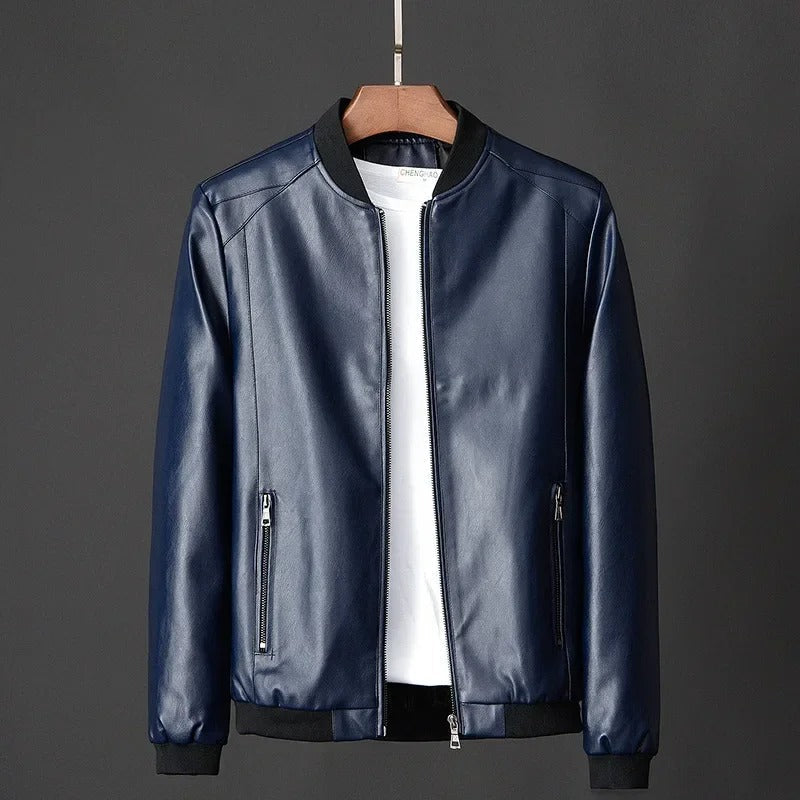 Blouson effet cuir noir à col côtelé