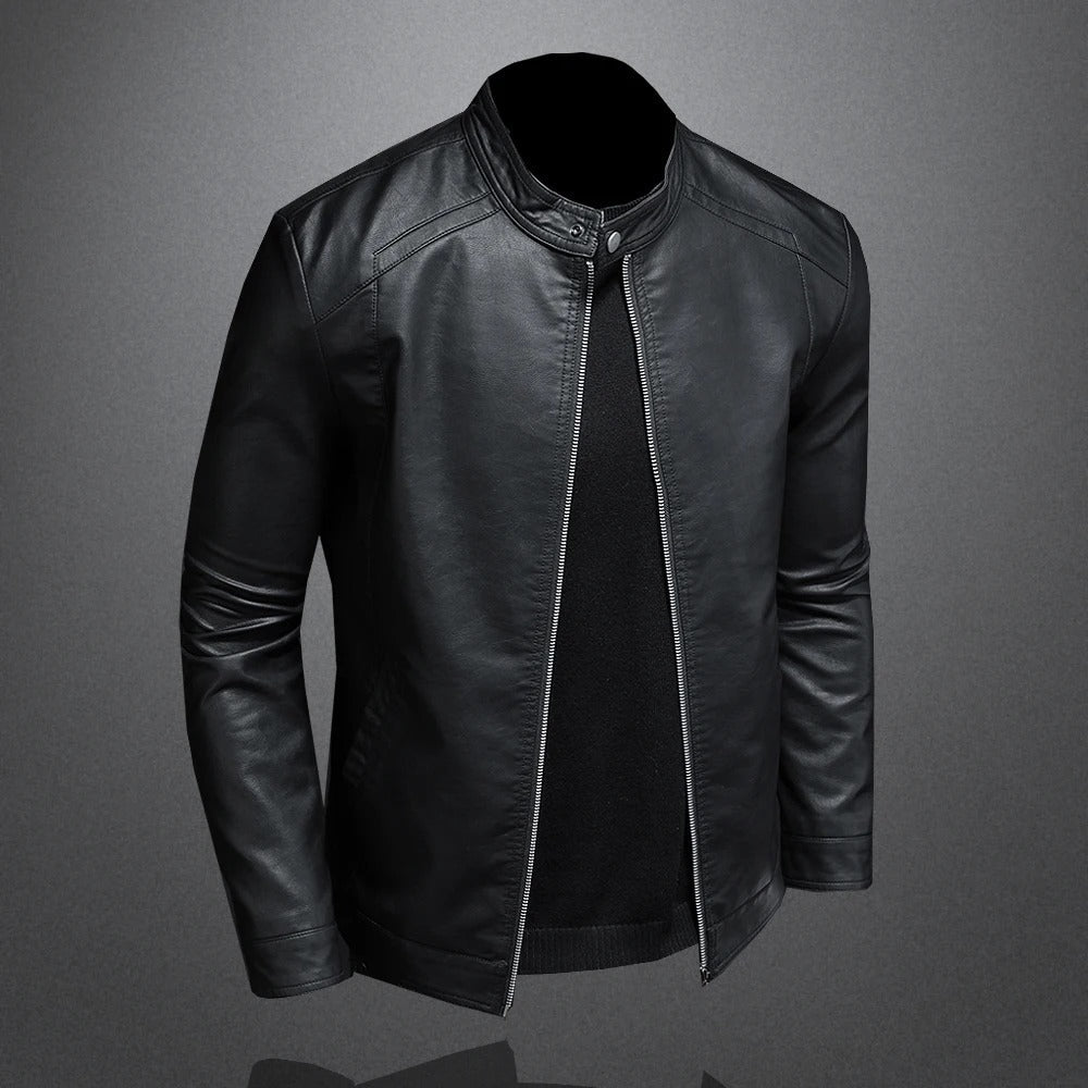 Blouson noir effet cuir à col montant