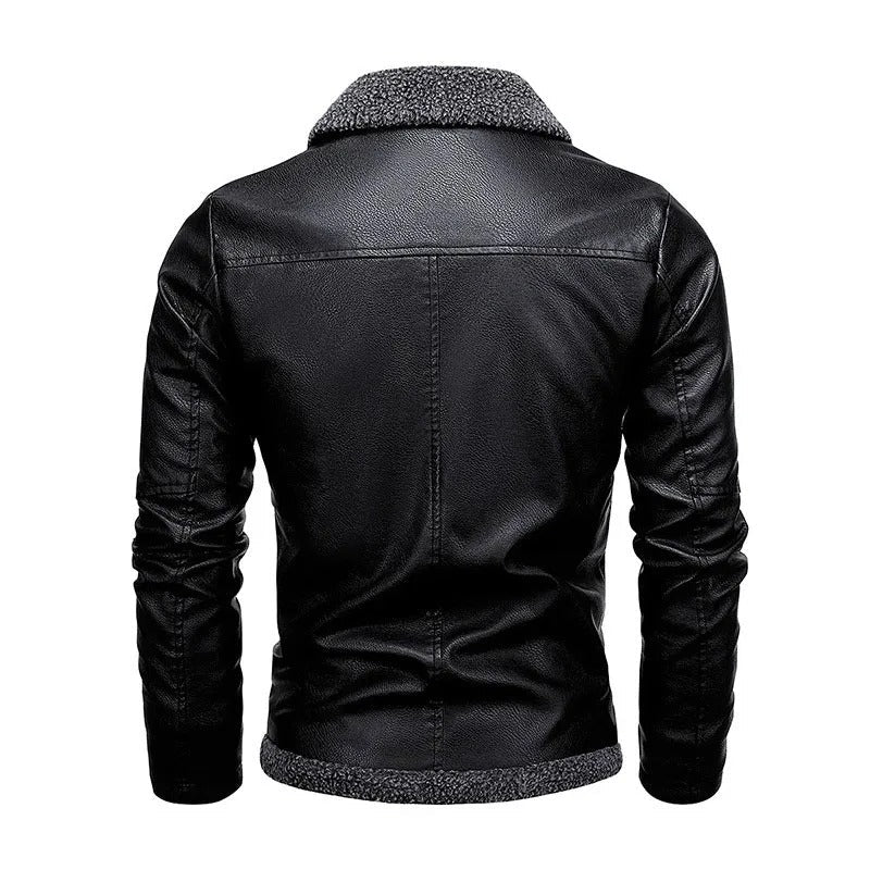 Veste effet cuir noire col bouclette