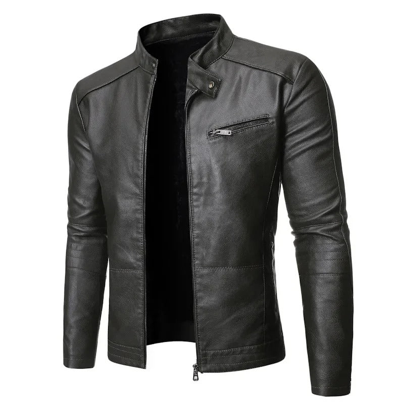 Veste effet cuir zippée col montant