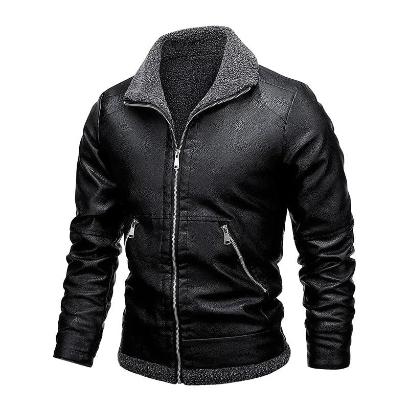 Veste effet cuir noire col bouclette