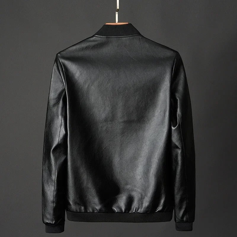 Blouson effet cuir noir à col côtelé