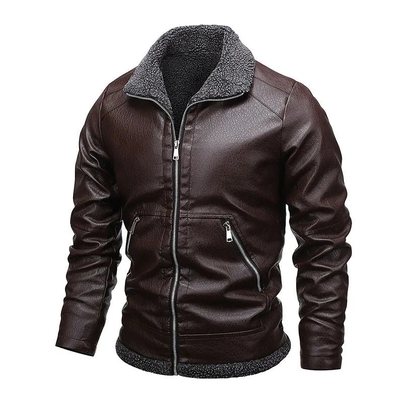 Veste effet cuir noire col bouclette