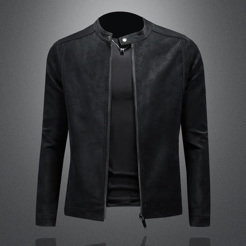 Blouson aspect daim col montant marron