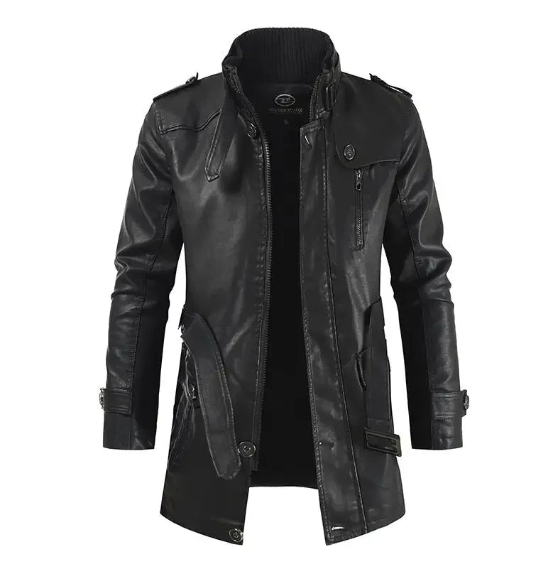 Veste longue effet cuir col montant
