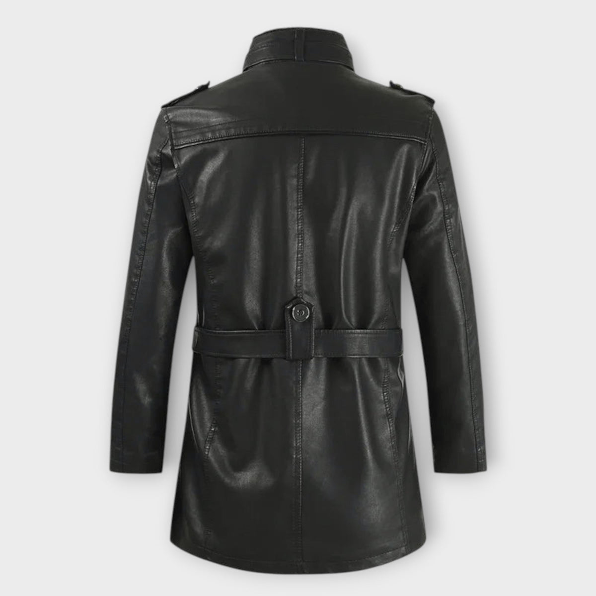 Veste longue effet cuir col montant