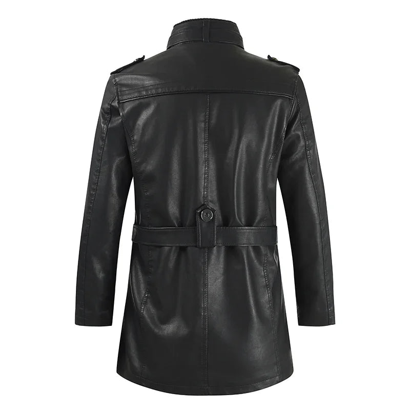 Veste longue effet cuir col montant