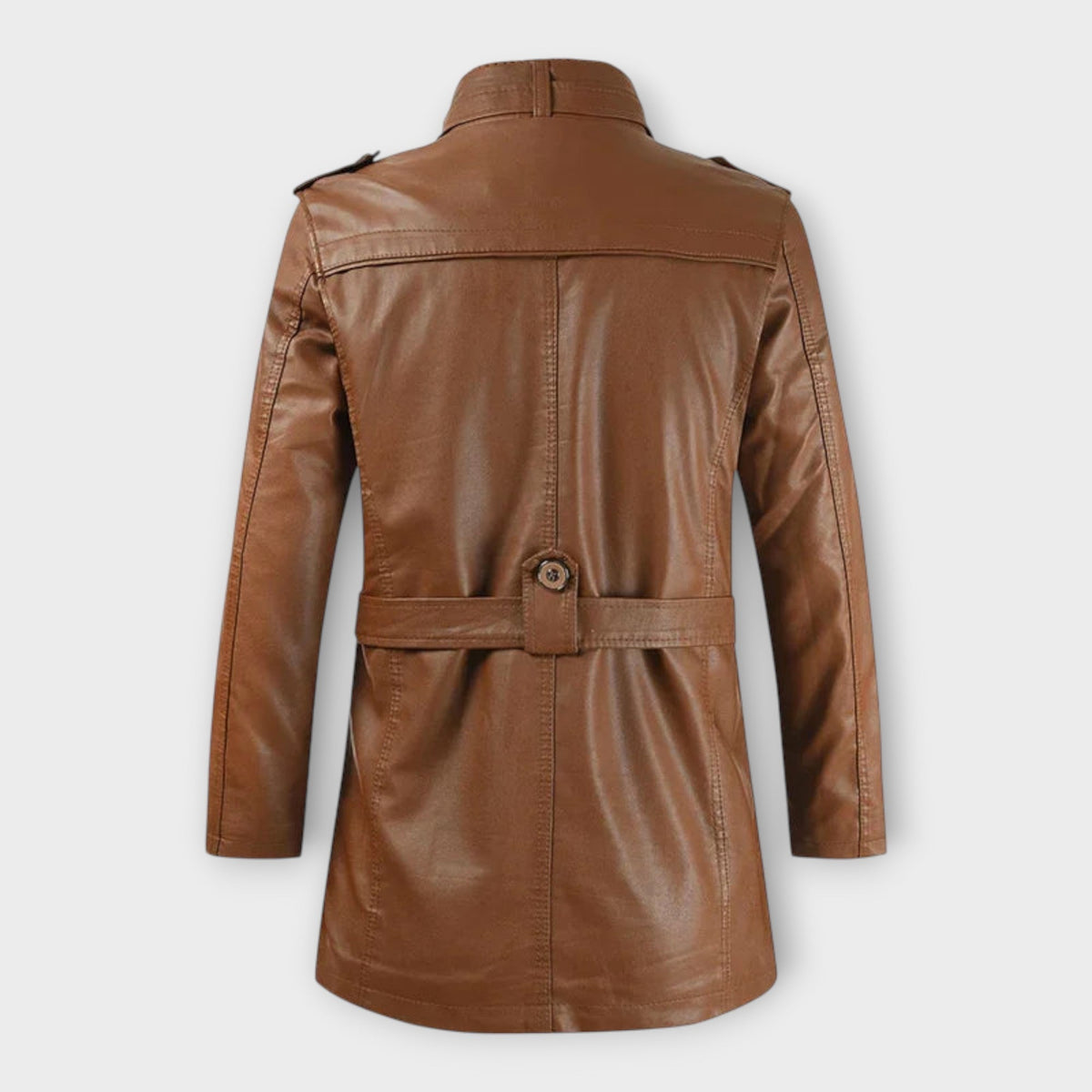 Veste longue effet cuir col montant