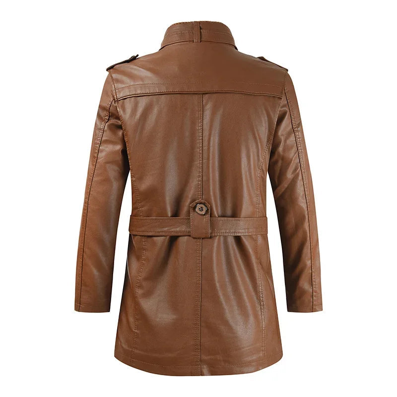 Veste longue effet cuir col montant