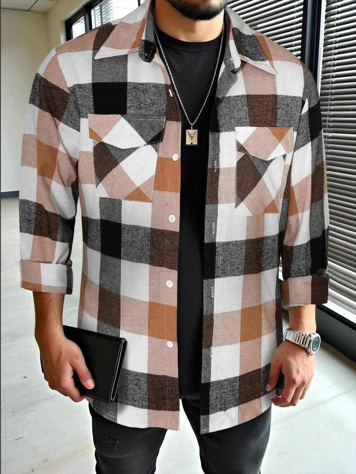 Chemise à carreaux oversize style écossais coupe décontractée homme – Lalinde