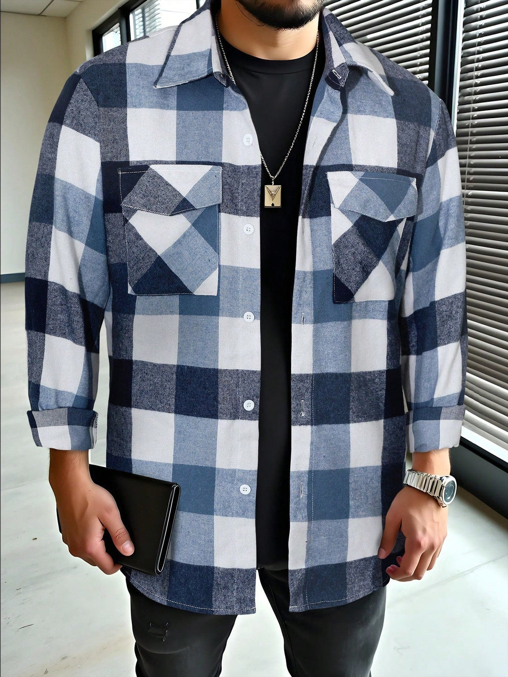 Chemise à carreaux oversize style écossais coupe décontractée homme – Lalinde