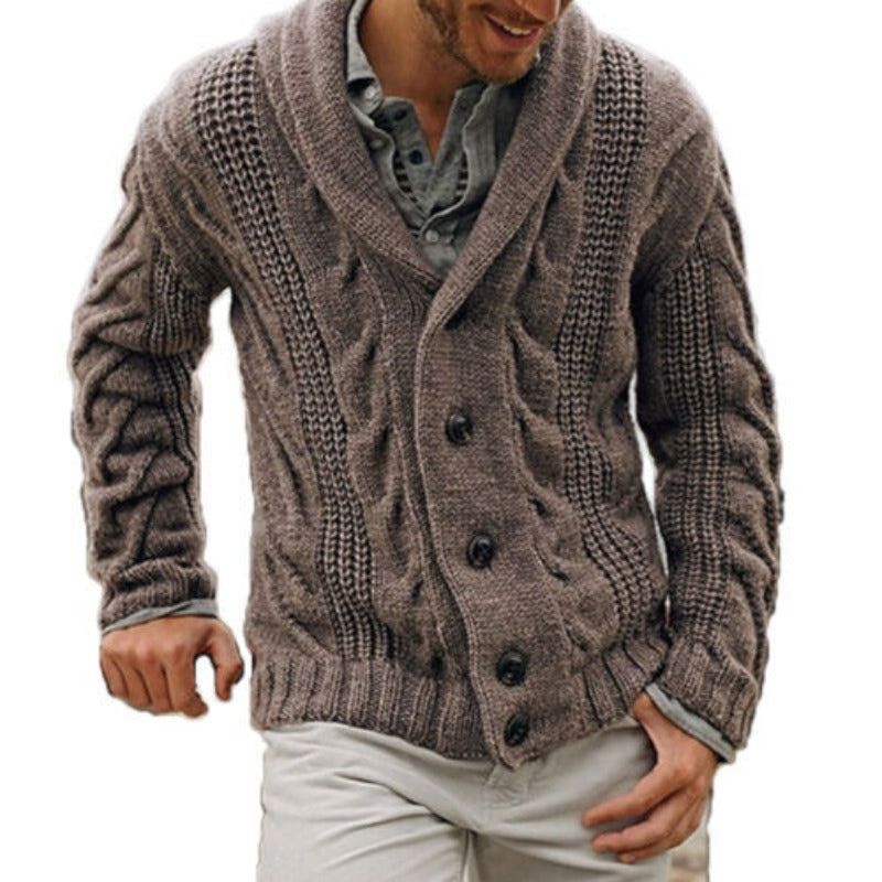 Cardigan en grosse maille torsadée à col châle chaud et chic homme – Hagetmau