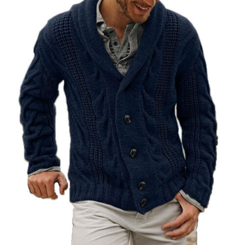Cardigan en grosse maille torsadée à col châle chaud et chic homme – Hagetmau