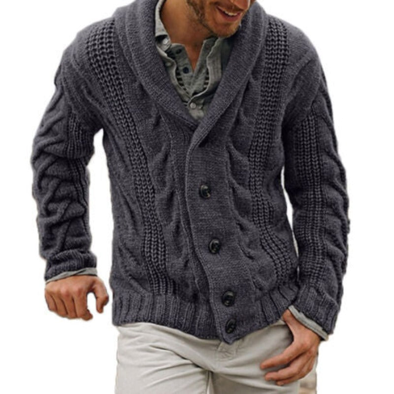 Cardigan en grosse maille torsadée à col châle chaud et chic homme – Hagetmau