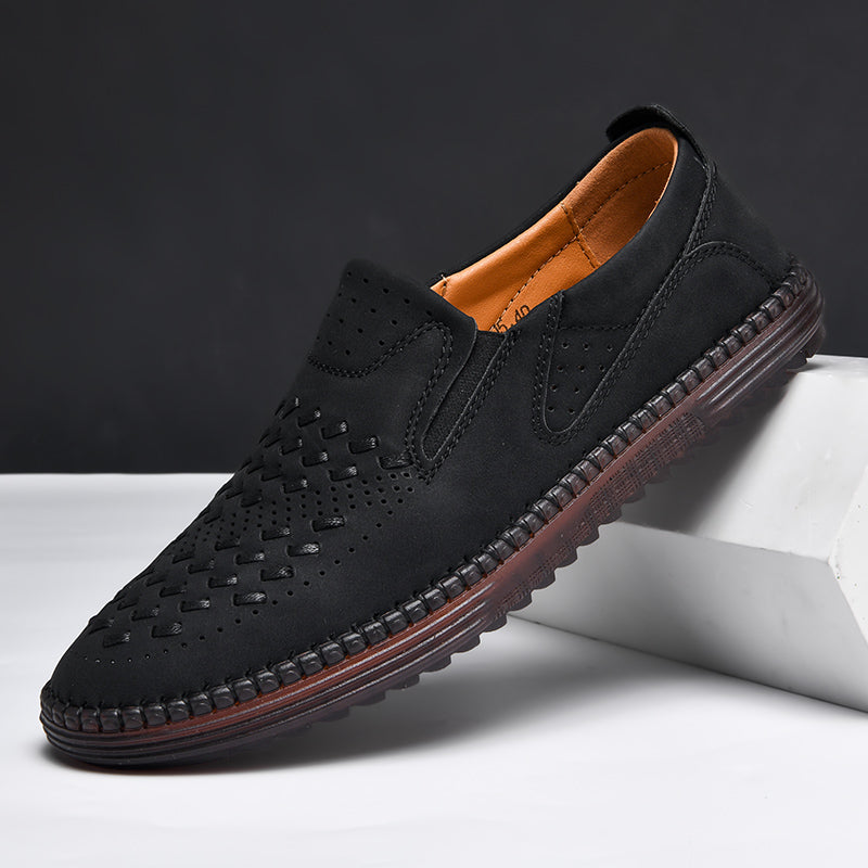 Mocassins ajourés à enfiler empiècements élastiques semelle crantée homme – Noir