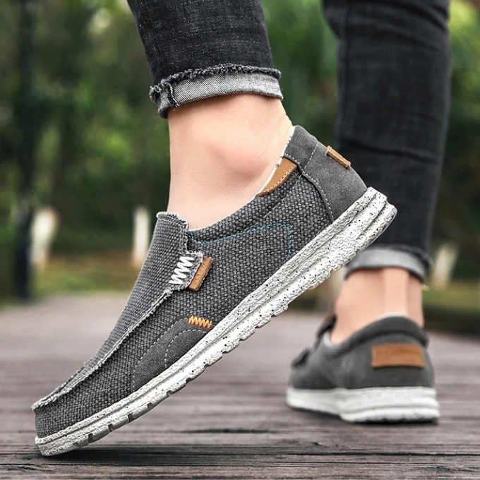 Mocassins en toile légère sans lacets semelle plate homme – Gris