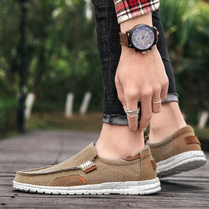 Mocassins en toile légère sans lacets semelle plate homme – Beaugency