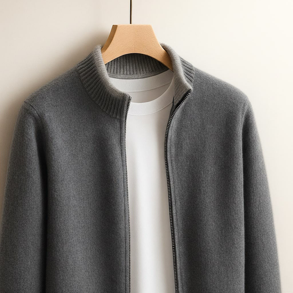 Pull zippé en maille col montant coupe confortable homme – Fleurance
