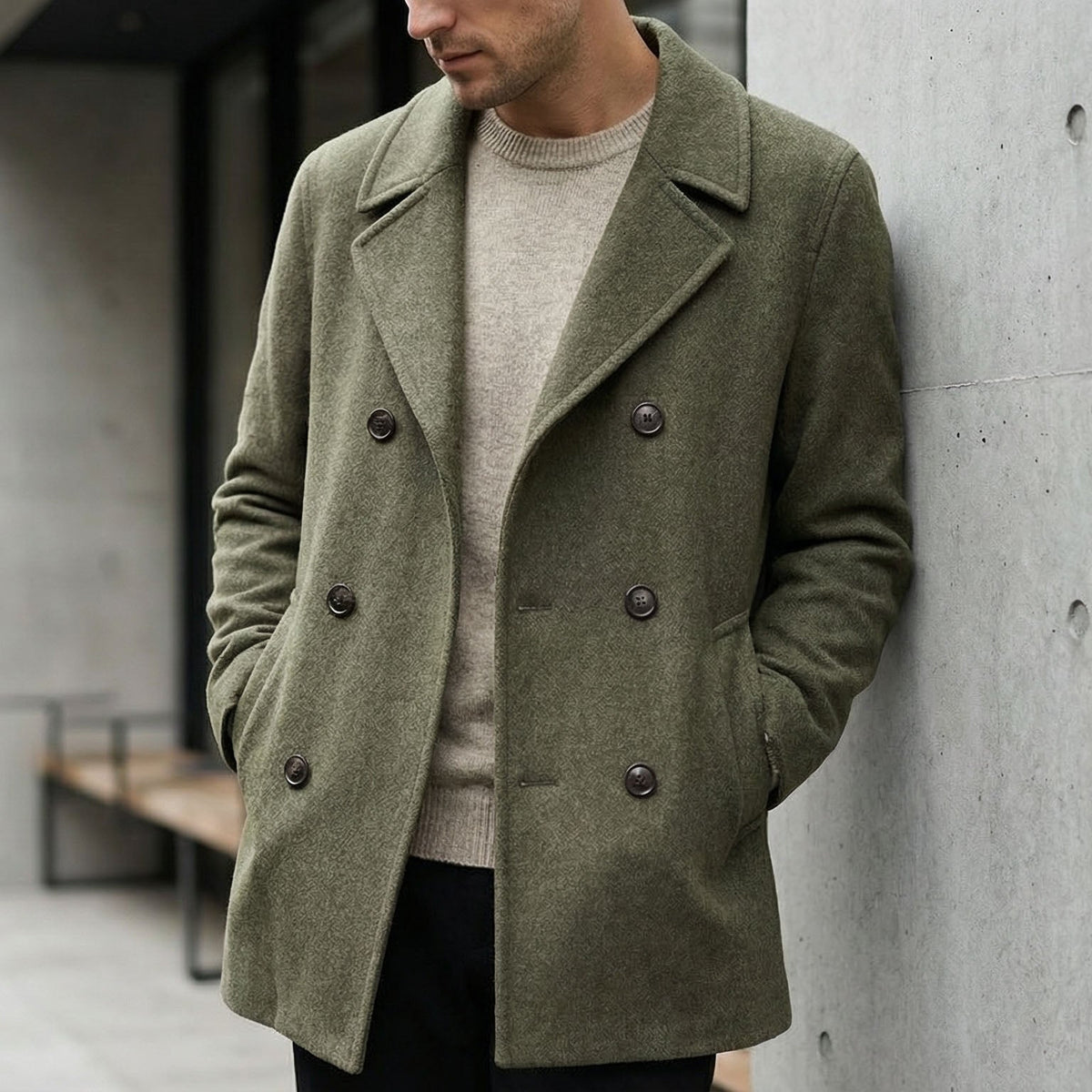 Manteau croisé aspect lainage revers crantés