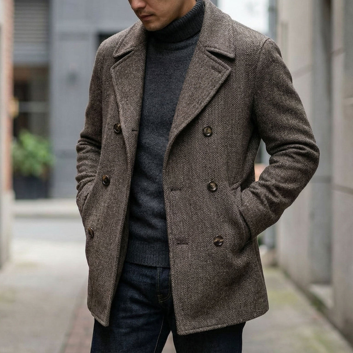 Manteau croisé aspect lainage revers crantés