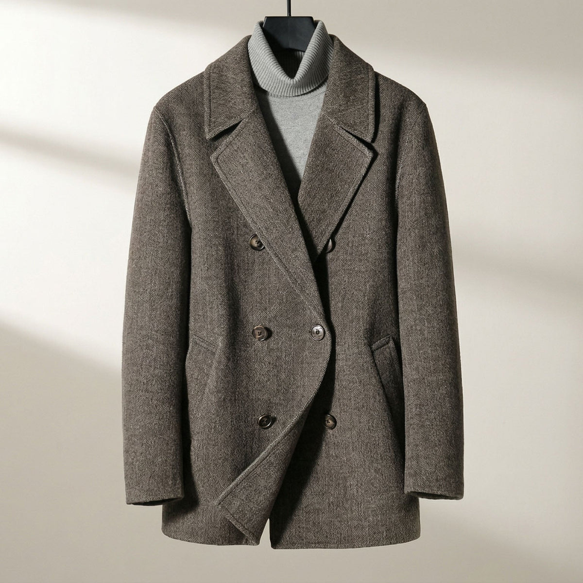 Manteau croisé aspect lainage revers crantés