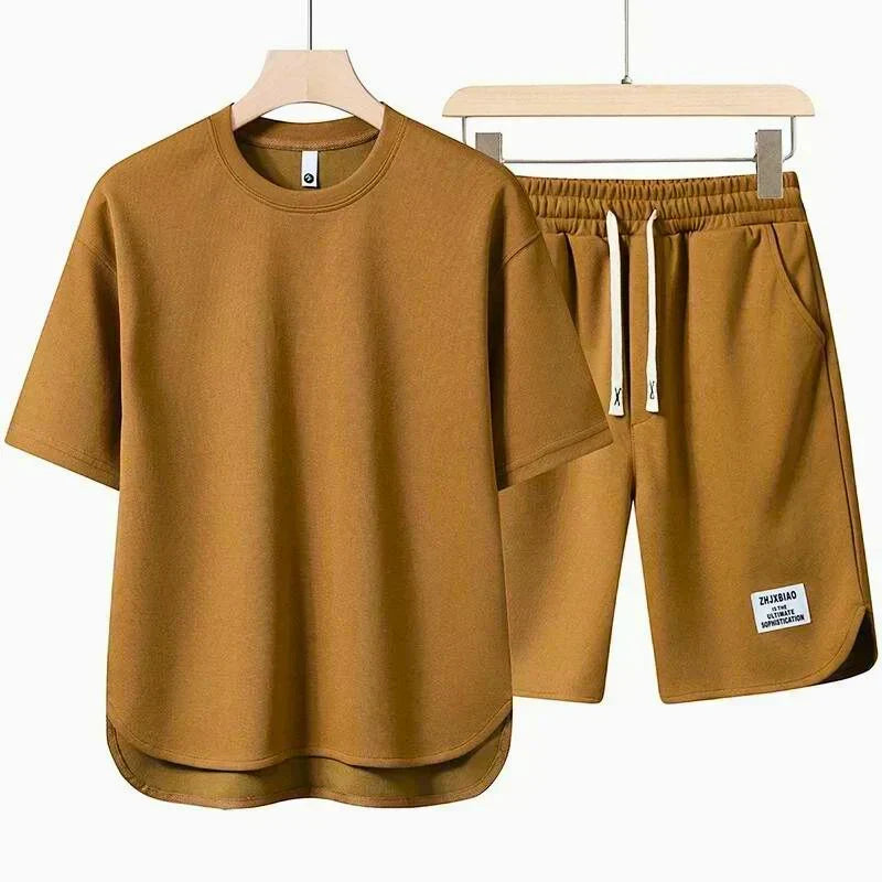 Ensemble T-shirt coupe relax et short assorti décontracté homme – Marron